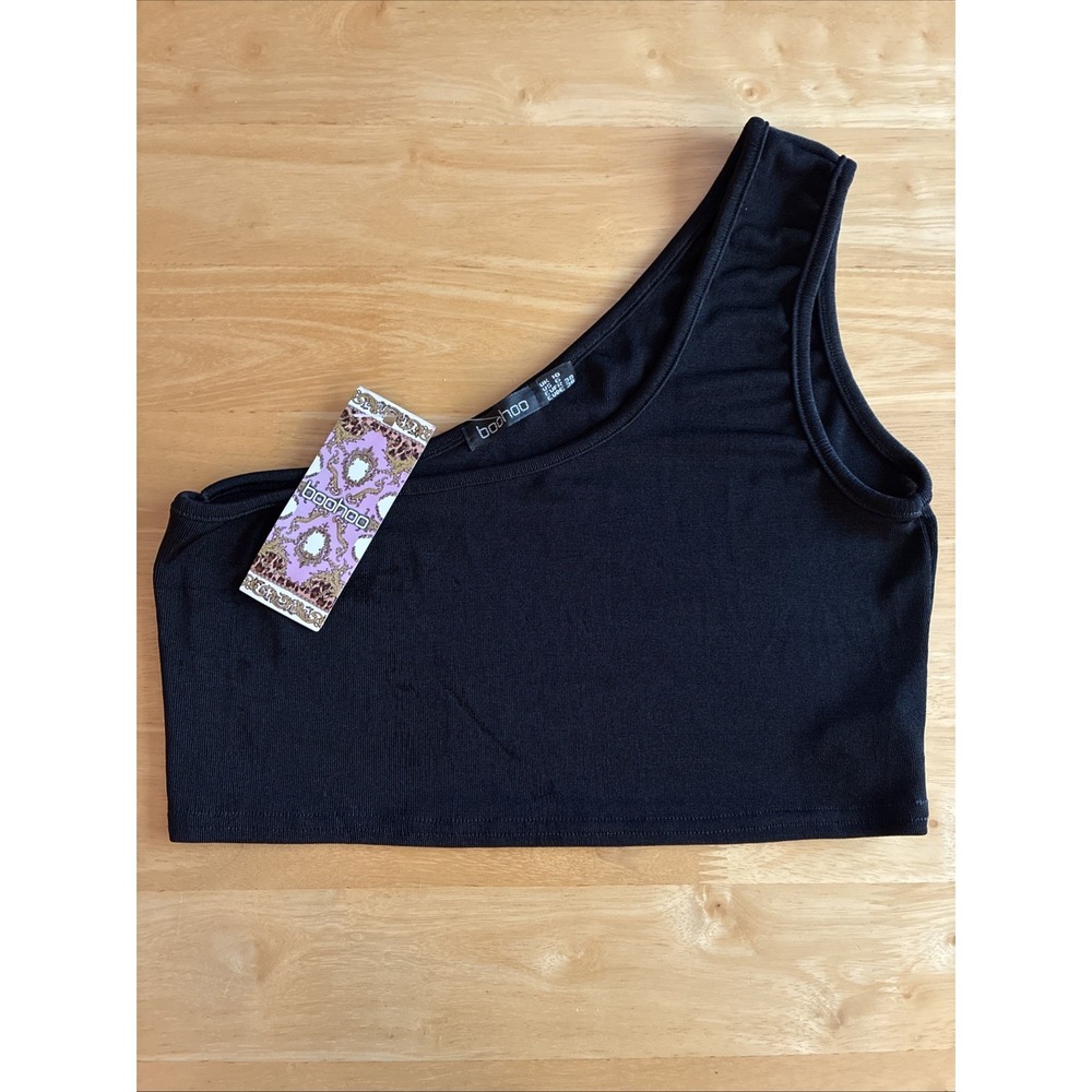 boohoo One Shoulder Black Crop Top Size 6 S/M NWT